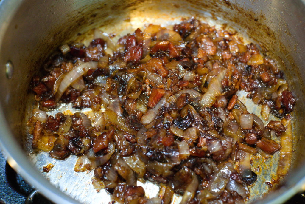 Caramelized Onions and Bacon in a pot