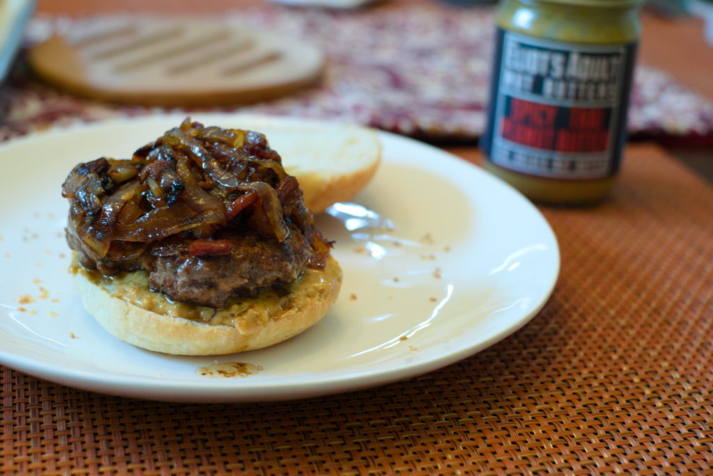 Open-Faced Thai Peanut Butter and Bacon Onion Jam Burger
